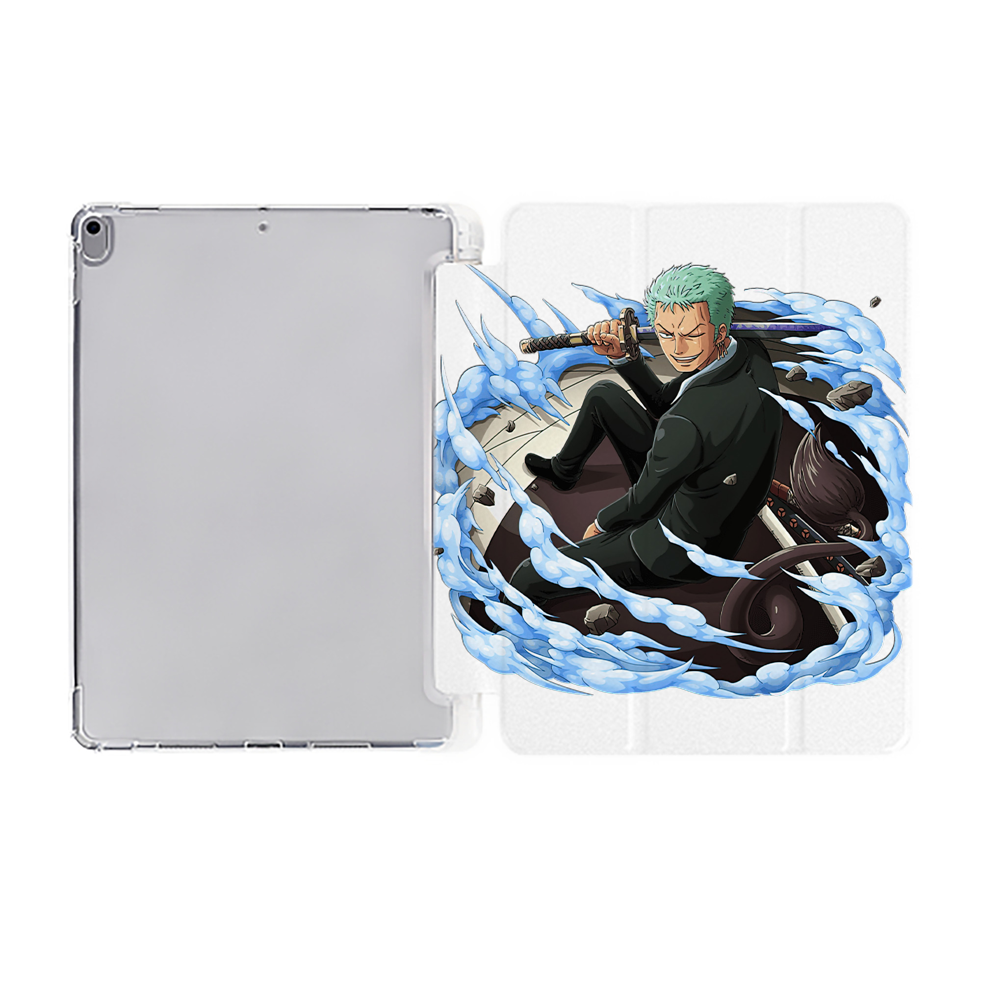 （画像用） ワンピース ロロノア・ゾロ ONE PIECE Roronoa Zoro IPad ケース ペン収納付き 三つ折りスタンド PUレザー×シリコン 対応機種9.5/10.5/10.9インチ